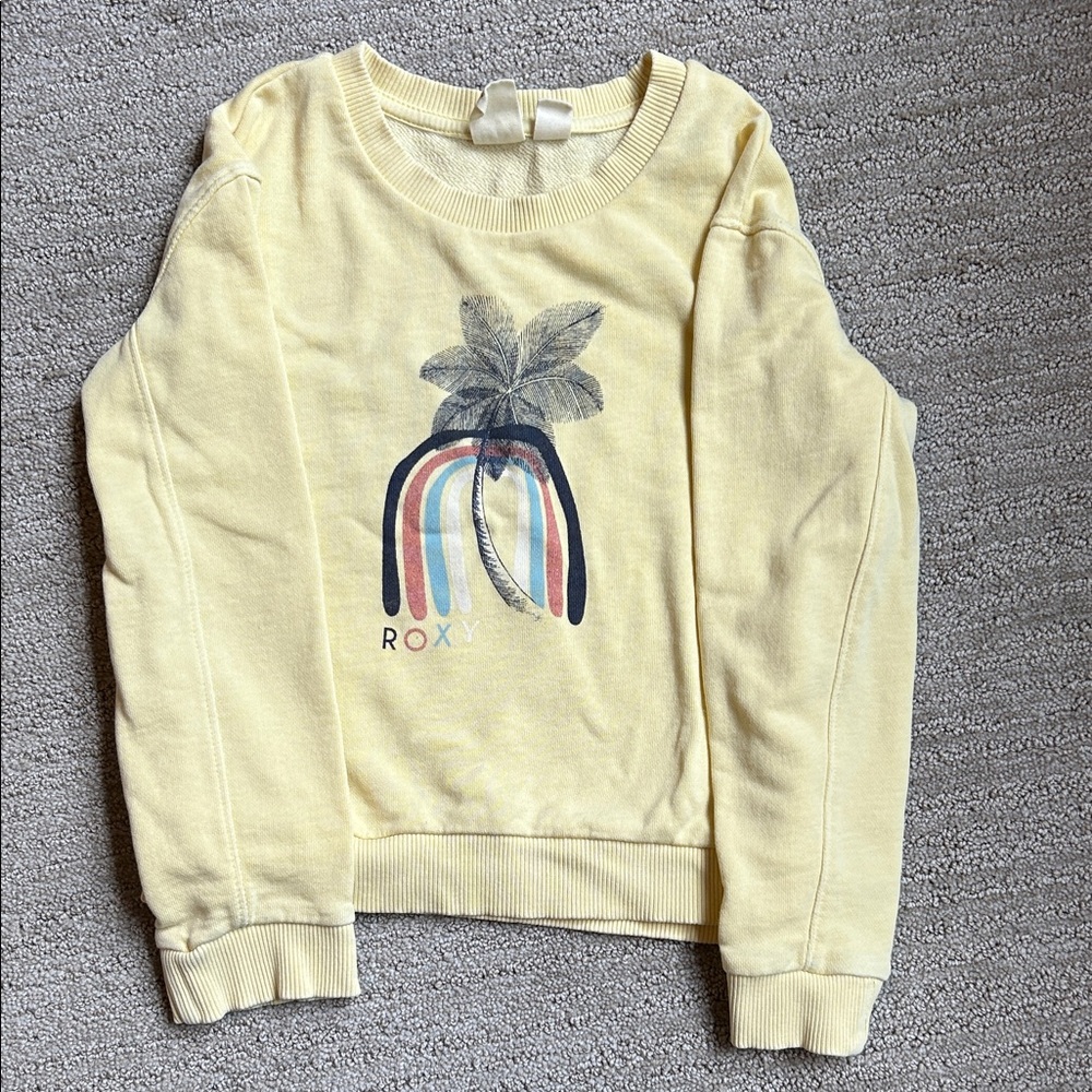 Roxy Girls Soft Yellow Sweater with Palm Graphic